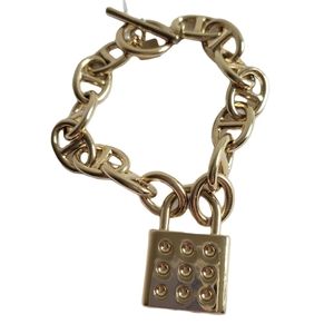 NEW Banana Republic Gold Tone Chain Bracelet with Padlock Charm